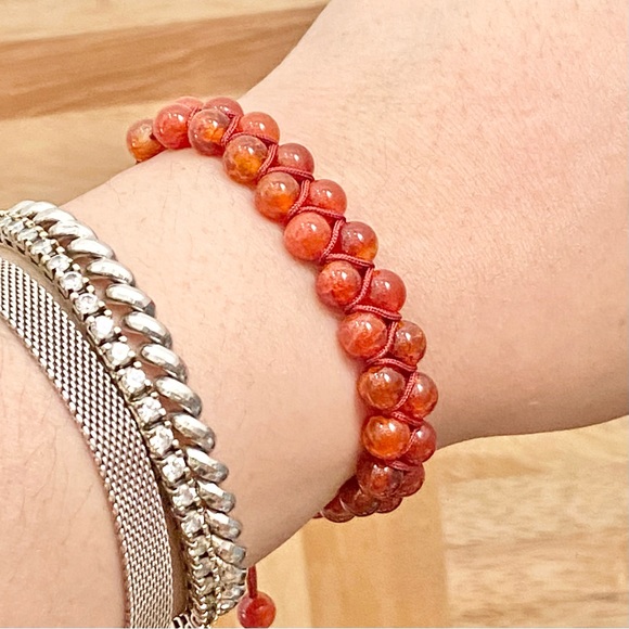 Carnelian Natural Stones Braided Adjustable Boho Stackable Cord Bracelet - Picture 2 of 8